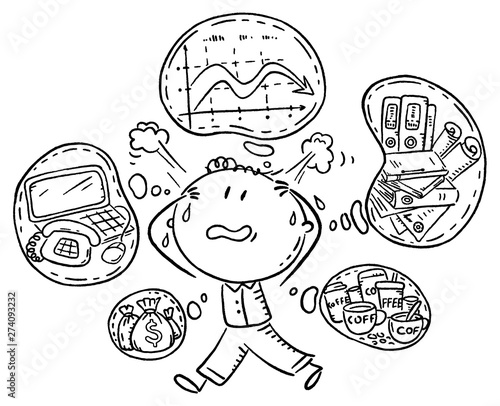 Office worker or accountant in stress because of the deadlines and too many tasks, outline