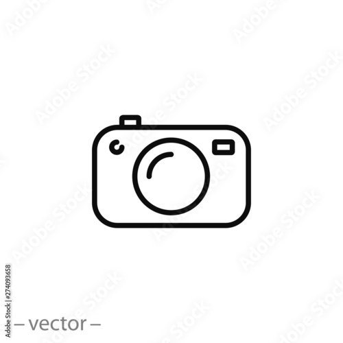 camera icon, photographing, line symbol on white background - editable stroke vector illustration
