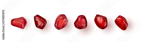 Set of Pomegranate Seeds Isolated on White Background