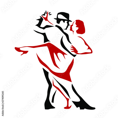 Tango dancing couple man and woman vector illustration, logo, icon for dansing school, party