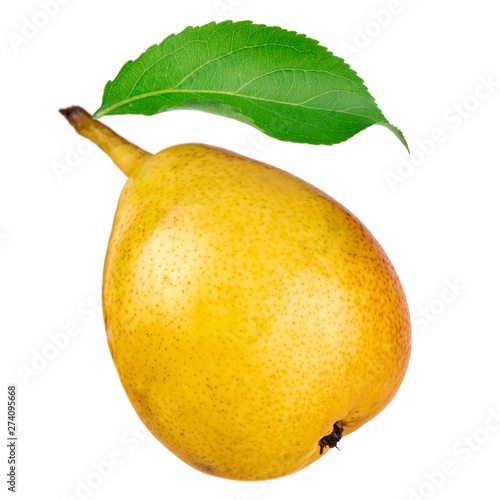 fresh yellow pea rwith green leaf isolated on white background