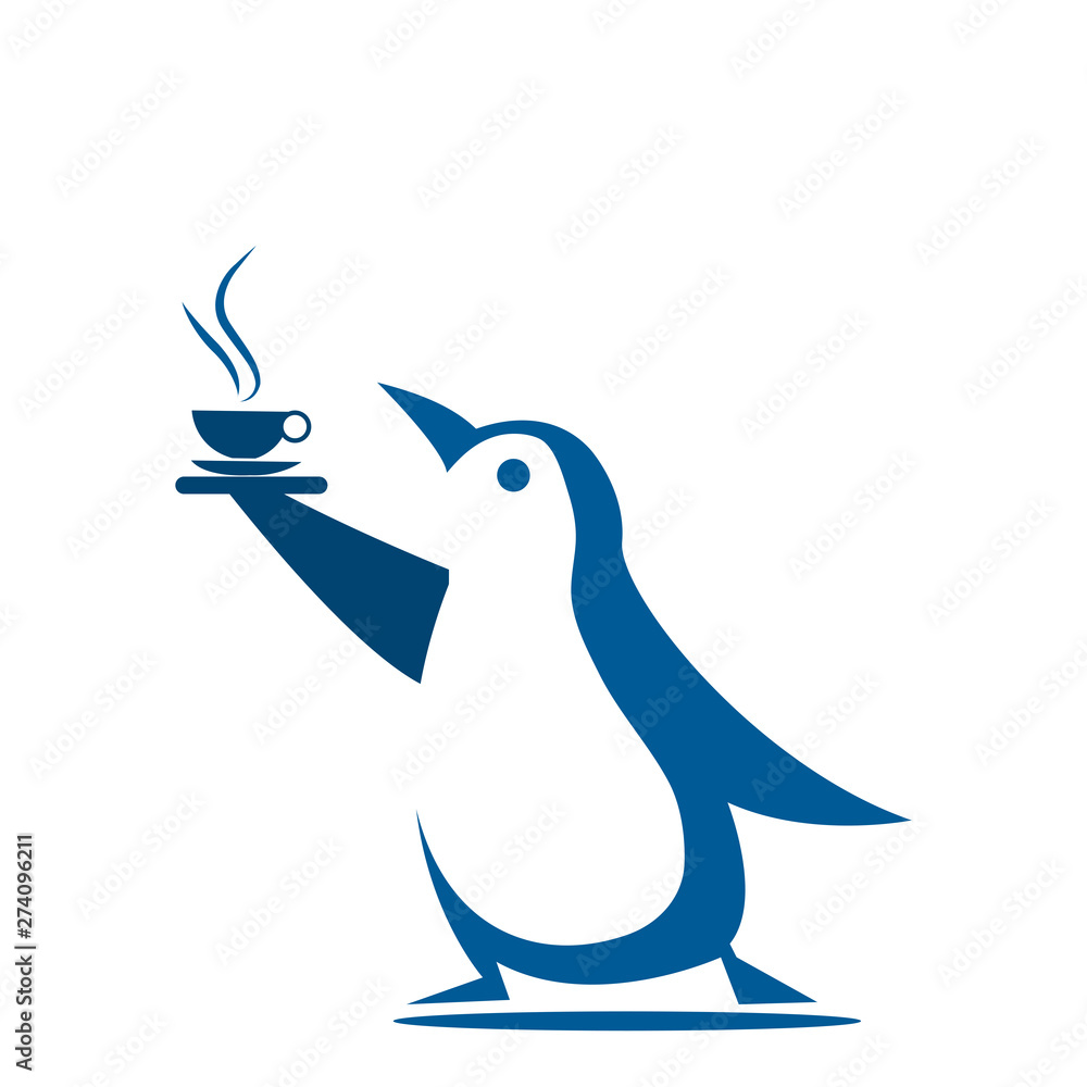 Obraz premium Penguin bring coffee. Vector illustration - Vector