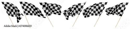 Set collection of waving black white chequered flag wooden stick motorsport sport and racing concept isolated background photo