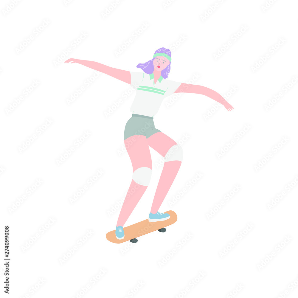 Girl on skateboard, 70s style Girl on skateboard, 70s style