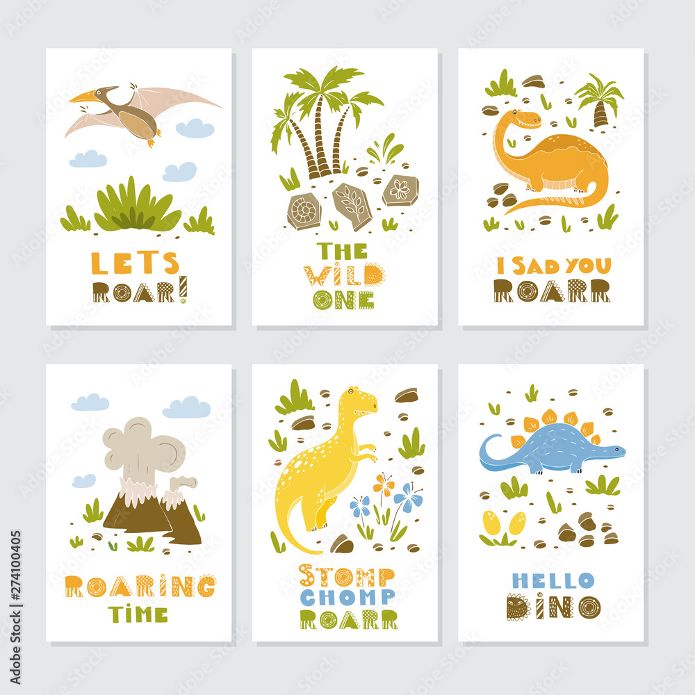 Dinosaurs greeting cards Dinosaurs greeting cards big vector collection set