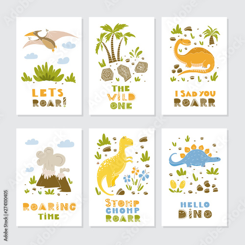 Dinosaurs greeting cards Dinosaurs greeting cards big vector collection set
