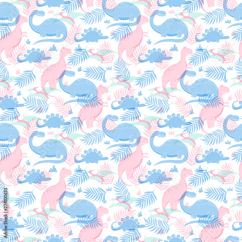 Dinosaurs seamless patterns with funny dinosaurs in cartoon style