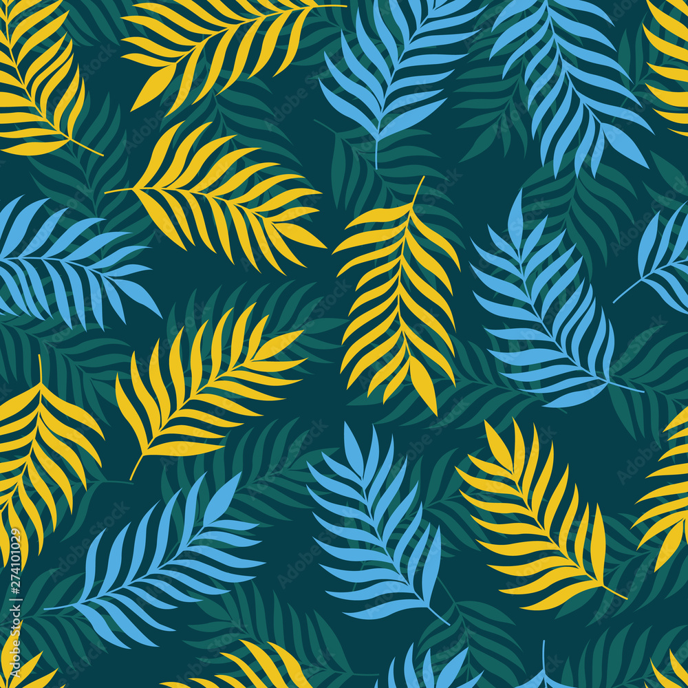 Palm leaves seamless patterns on black background Palm leaves seamless patterns on black background