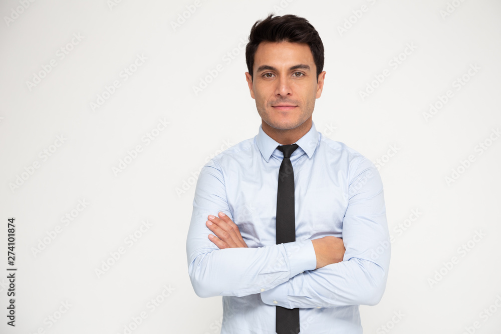 Portrait of Businessman with arms crossed isolated over white background, Looking at camera concept Portrait of Businessman with arms crossed isolated over white background, Looking at camera concept
