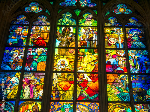 Stained Glass Windows in the Cathedral in Prague in the Czech Republic