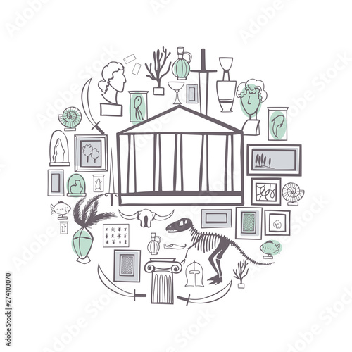Visiting of museum. Vector sketch  illustration.