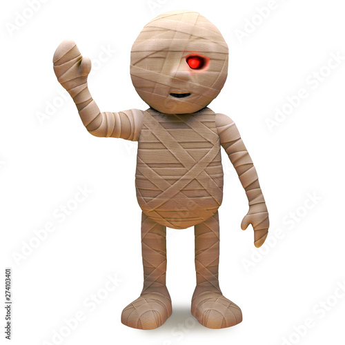 Ancient undead Egyptian mummy waves a cheerfull hello in greeting, 3d illustrati Fototapet