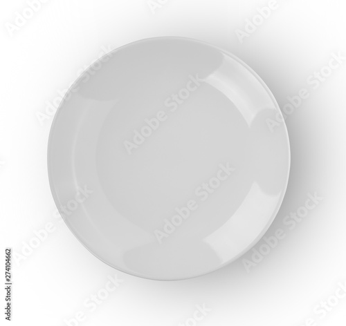 top view white plate isolated on white background