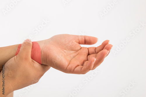 wrist pain on white and isolated background