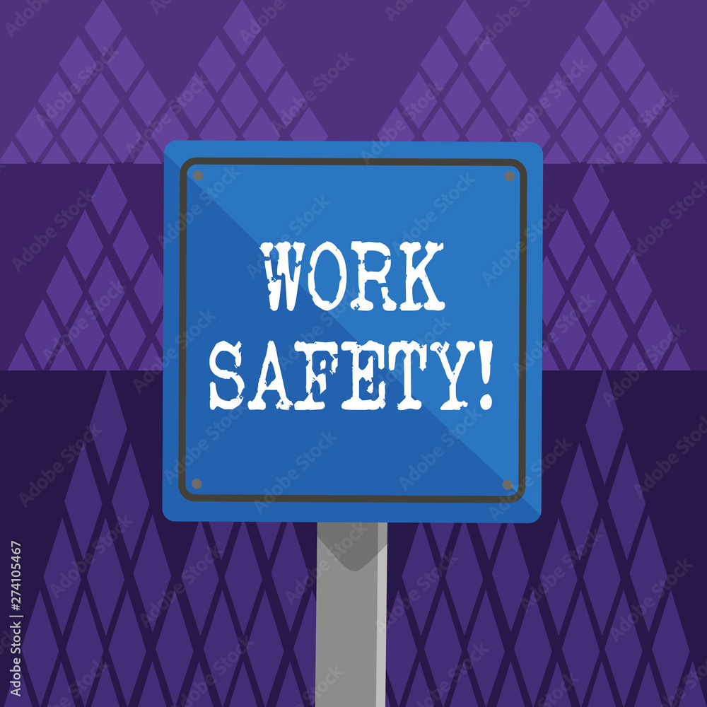 Conceptual hand writing showing Work Safety. Concept meaning policies and procedures in place to ensure health of employees 3D Square Colorful Caution Road Sign with Black Border Wood Conceptual hand writing showing Work Safety. Concept meaning policies and procedures in place to ensure health of employees 3D Square Colorful Caution Road Sign with Black Border Wood