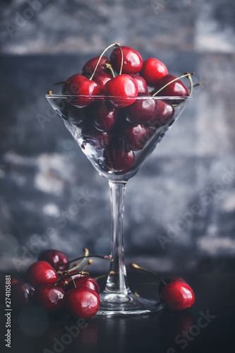 Sweet Red Cherries in elegant High Glass