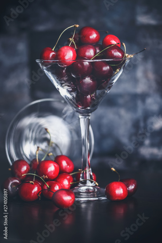 Sweet Red Cherries in elegant High Glass