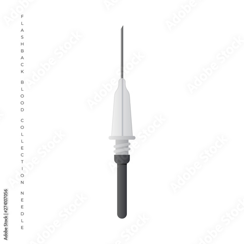 Flashback needle for blood collection infographic elements isolated on white background. Vacuum blood collection system. Vector medical illustration.