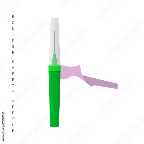 Eclipse Safety Needle with Safety shield vector illustration iolated on white background. Winged Infusion set of Vacuum blood collection system.