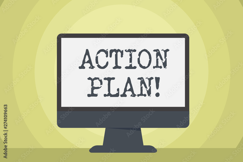 Word writing text Action Plan. Business photo showcasing proposed strategy or course of actions for certain time Blank Space Desktop Computer Colorful Monitor Screen Freestanding on Table Word writing text Action Plan. Business photo showcasing proposed strategy or course of actions for certain time Blank Space Desktop Computer Colorful Monitor Screen Freestanding on Table