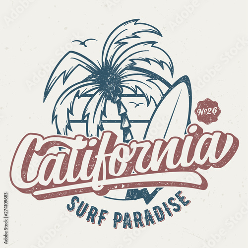 California Surf Paradise - Vintage Tee Design For Printing