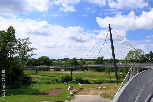 Steel ropes of cable-stayed Footbridge in Frankenberg, Saxony, Germany © Dynamoland