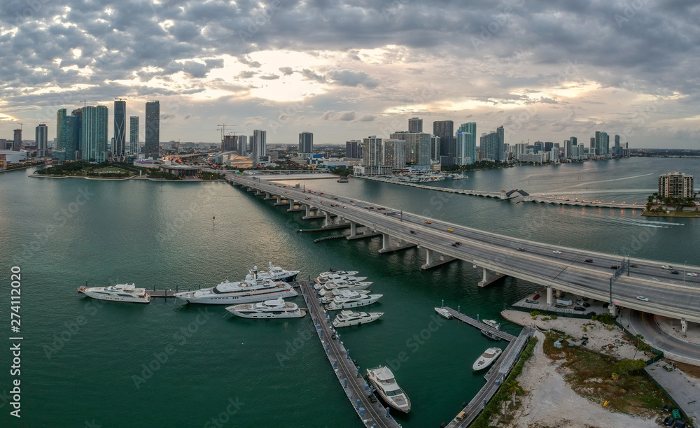 Aerial view of Bay in Miami Florida, USA