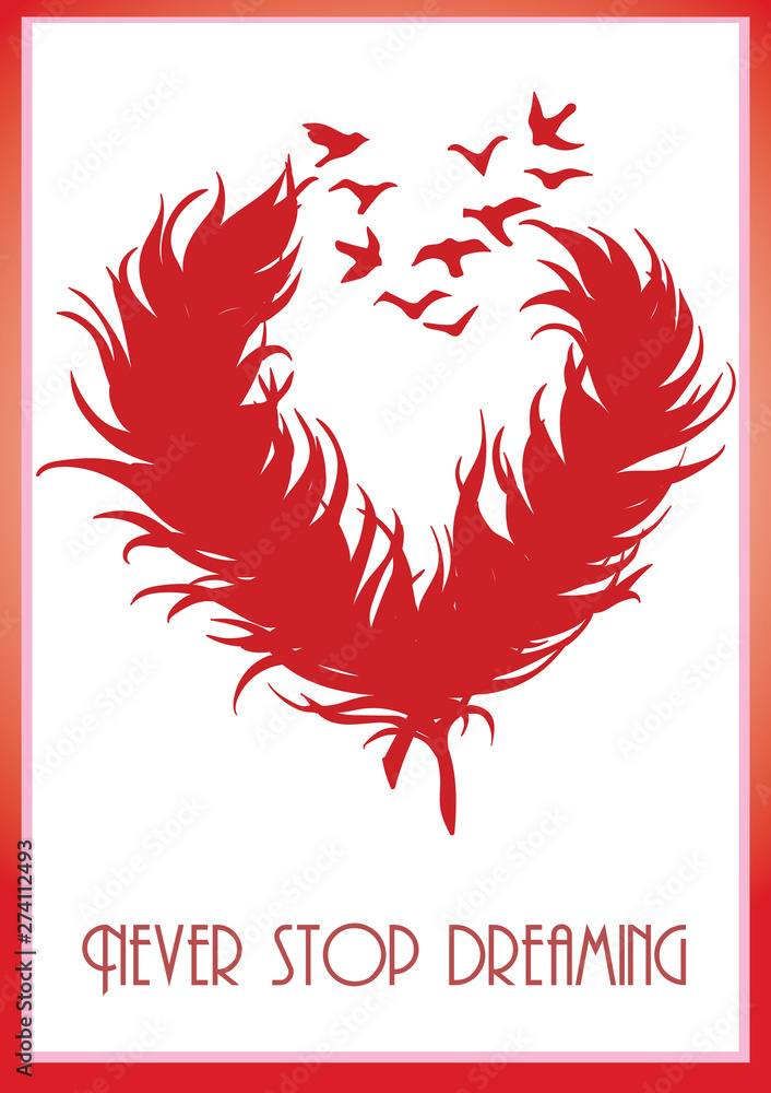 Card with a heart of feathers Card with a heart of feathers