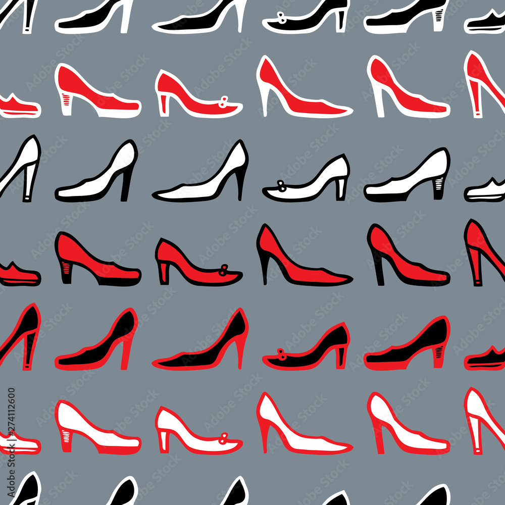 Seamless background of various female shoes Seamless background of various female shoes