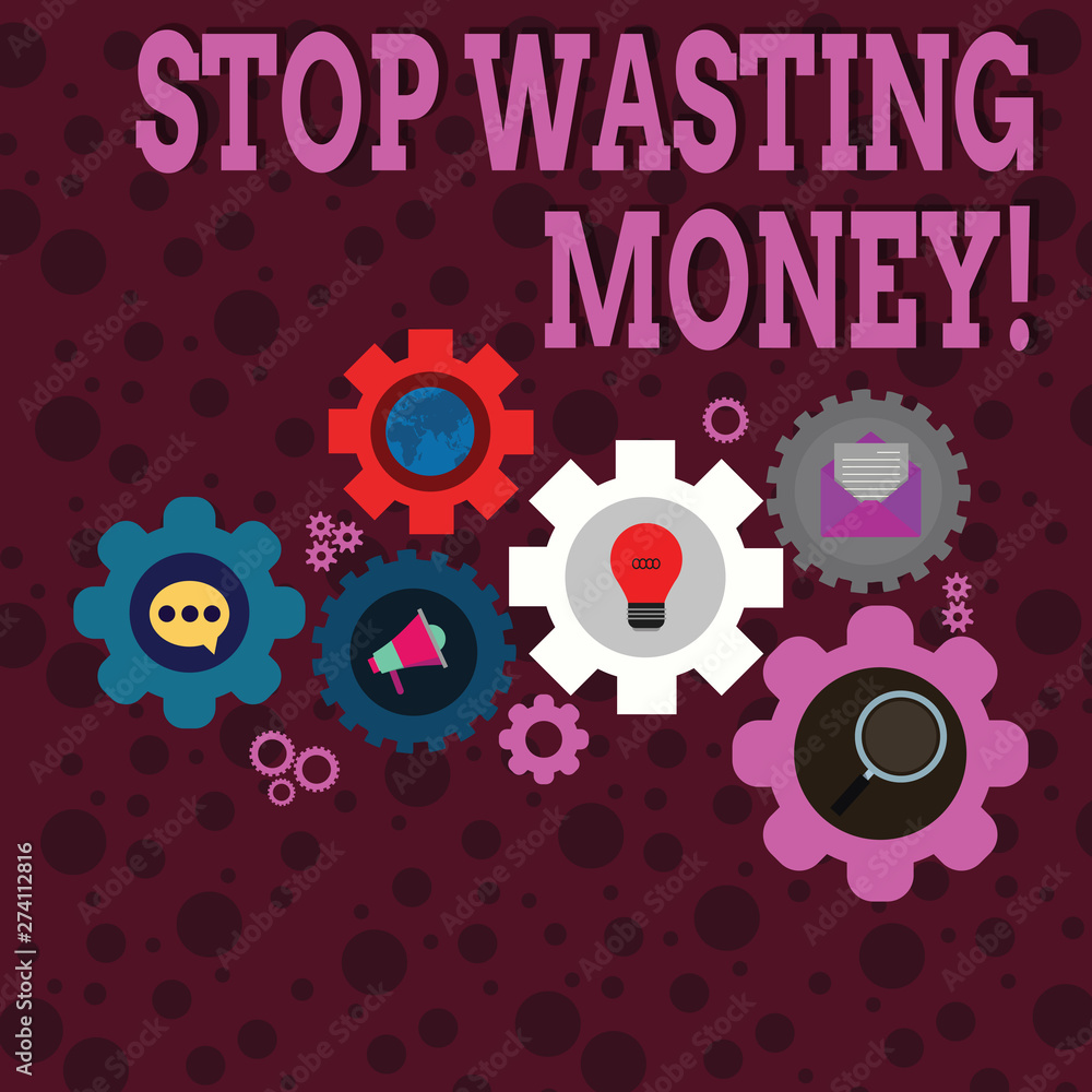Writing note showing Stop Wasting Money. Business concept for advicing demonstrating or group to start saving and use it wisely Set of Global Online Social Networking Icons Cog Wheel Gear Writing note showing Stop Wasting Money. Business concept for advicing demonstrating or group to start saving and use it wisely Set of Global Online Social Networking Icons Cog Wheel Gear