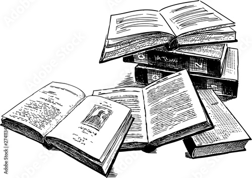 Vector drawing of a set of old printed books