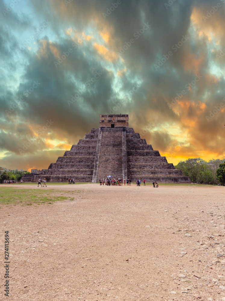sunset at chichen Itza in Mexico sunset at chichen Itza in Mexico