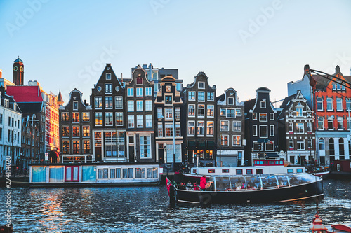 Canvas Print View of the canals  in Amsterdam. Netherlands..