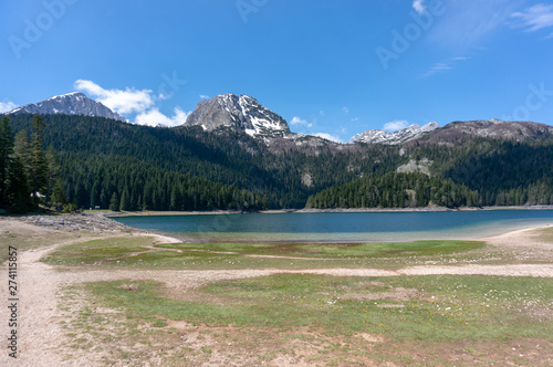 Natural landscape. Mountain lake. View on Black lake in National park Durmitor. Montenegro.