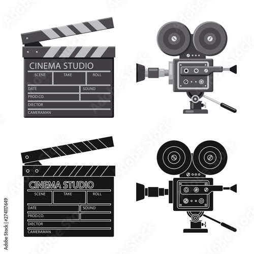Isolated object of television and filming sign. Set of television and viewing stock symbol for web.
