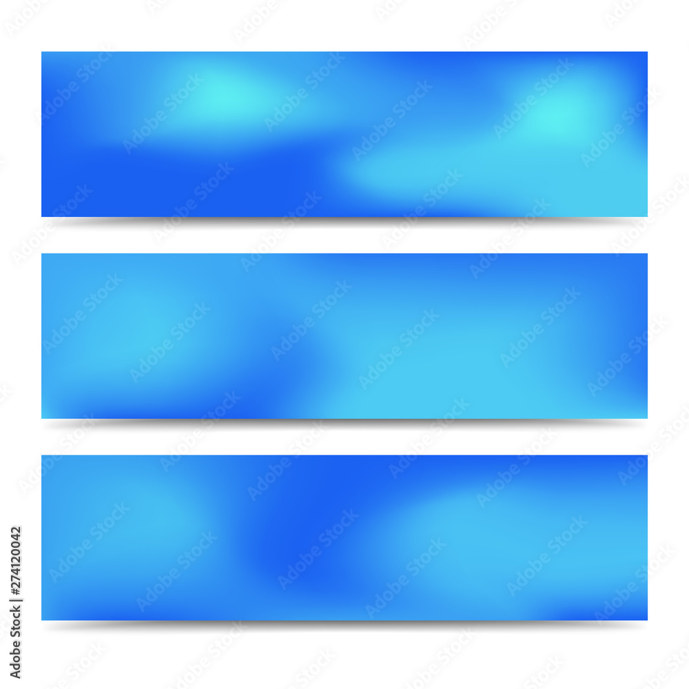 Smooth abstract blurred gradient blue banners set