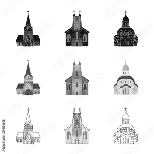 Vector illustration of cult and temple symbol. Set of cult and parish stock symbol for web.