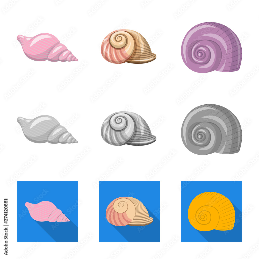 Vector illustration of animal and decoration icon. Set of animal and ocean stock symbol for web. Vector illustration of animal and decoration icon. Set of animal and ocean stock symbol for web.
