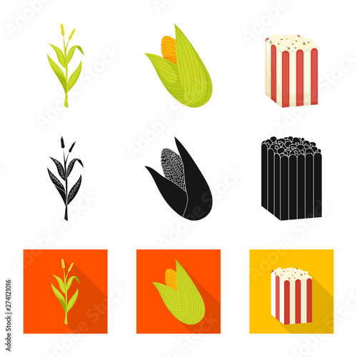 Isolated object of cornfield and vegetable symbol. Set of cornfield and vegetarian stock vector illustration.