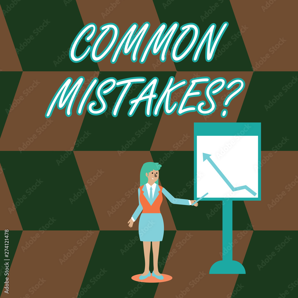 Word writing text Common Mistakes question. Business photo showcasing repeat act or judgement misguided or wrong Businesswoman Holding Stick Pointing to Chart of Arrow Upward on Whiteboard Word writing text Common Mistakes question. Business photo showcasing repeat act or judgement misguided or wrong Businesswoman Holding Stick Pointing to Chart of Arrow Upward on Whiteboard