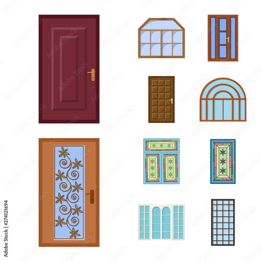 Vector design of door and front logo. Set of door and wooden vector icon for stock.