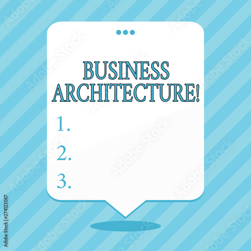 Word writing text Business Architecture. Business photo showcasing Graphical representation of a business model Blank Space White Speech Balloon Floating with Three Punched Holes on Top photo