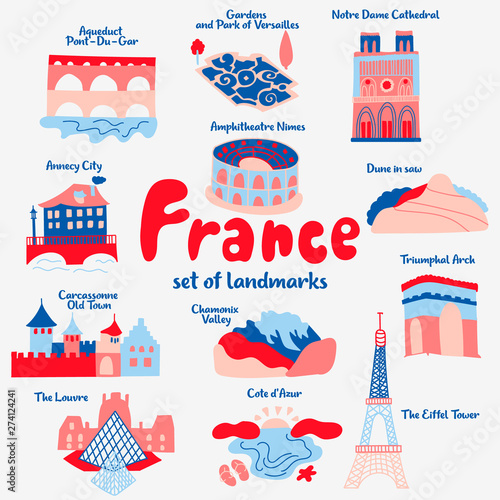 Set of attractions popular places of France