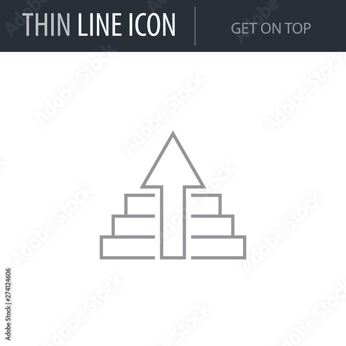 Symbol of Get on Top Thin line Icon of Business. Stroke Pictogram Graphic for Web Design. Quality Outline Vector Symbol Concept. Premium Mono Linear Beautiful Plain Laconic Logo