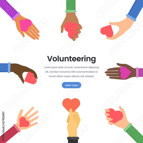 International volunteering flat vector webpage template