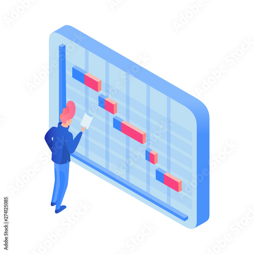 Manager planning deadlines isometric illustration