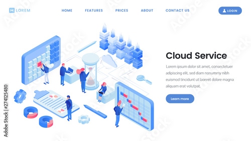 Cloud service app, website isometric template
