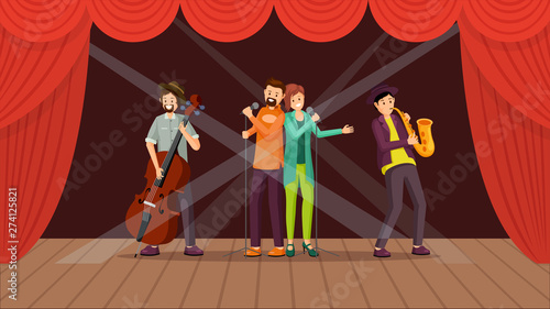 Jazz band concert flat vector illustration