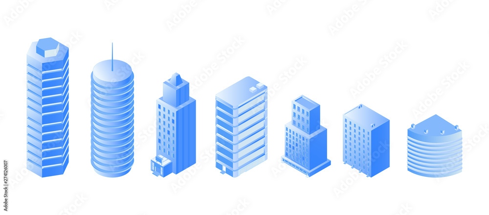 Urban architecture isometric illustrations set