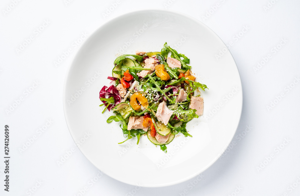 salad with tuna on the white plate salad with tuna on the white plate